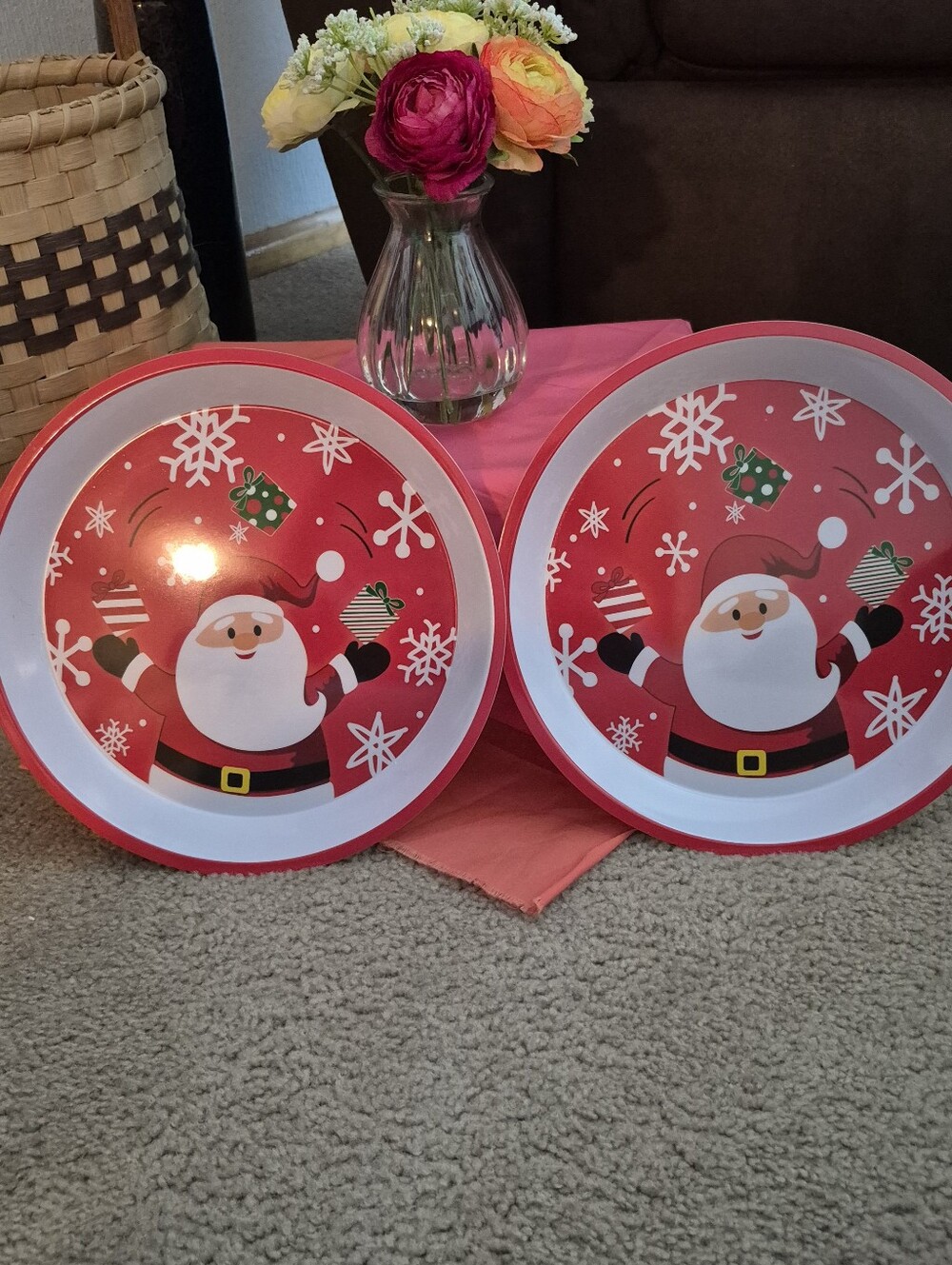 2 Festive Santa Holiday Serving Trays - Red & White (Plastic) BRAND NEW